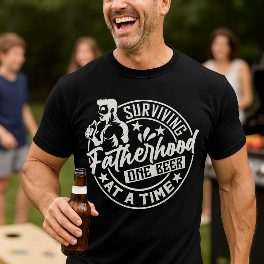 Surviving Fatherhood One Beer at a Time – Funny Dad T-Shirt