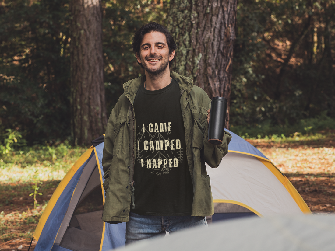 “I Came. I Camped. I Napped.” Black Tee