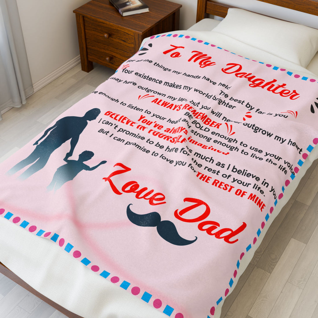 ❤️ To My Daughter – Love Dad Premium Velveteen Blanket